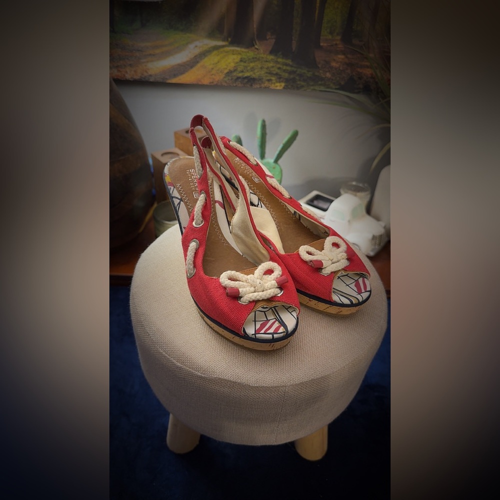 Sperry Red Cream Wedges Artistic Flair